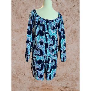 Lilly Pulitzer Blue and White Elephant Print Romper